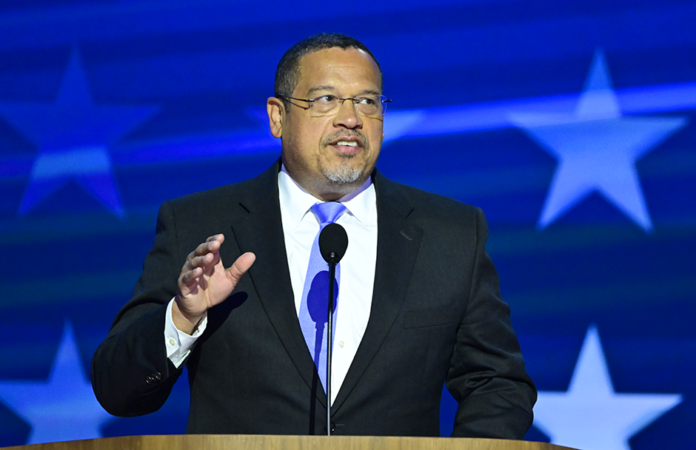 Attorney General Keith Ellison shown speaking at the 2024 Democratic National Convention in Chicago in August.