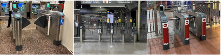 In a presentation for Metro Transit prepared by the HNTB Corporation, fare barrier options showcased include leaf gates, paddle gates or turnstiles.